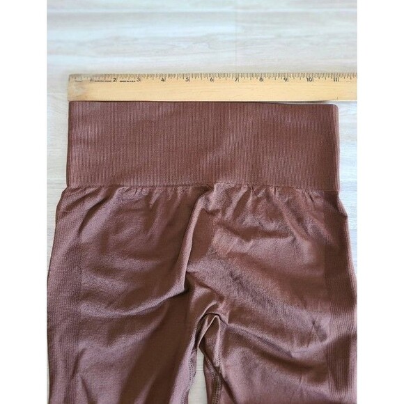 Rust Ribbed Leggings XS High Waist Ruched Back Stretchy Athleisure Pants - Picture 6 of 7